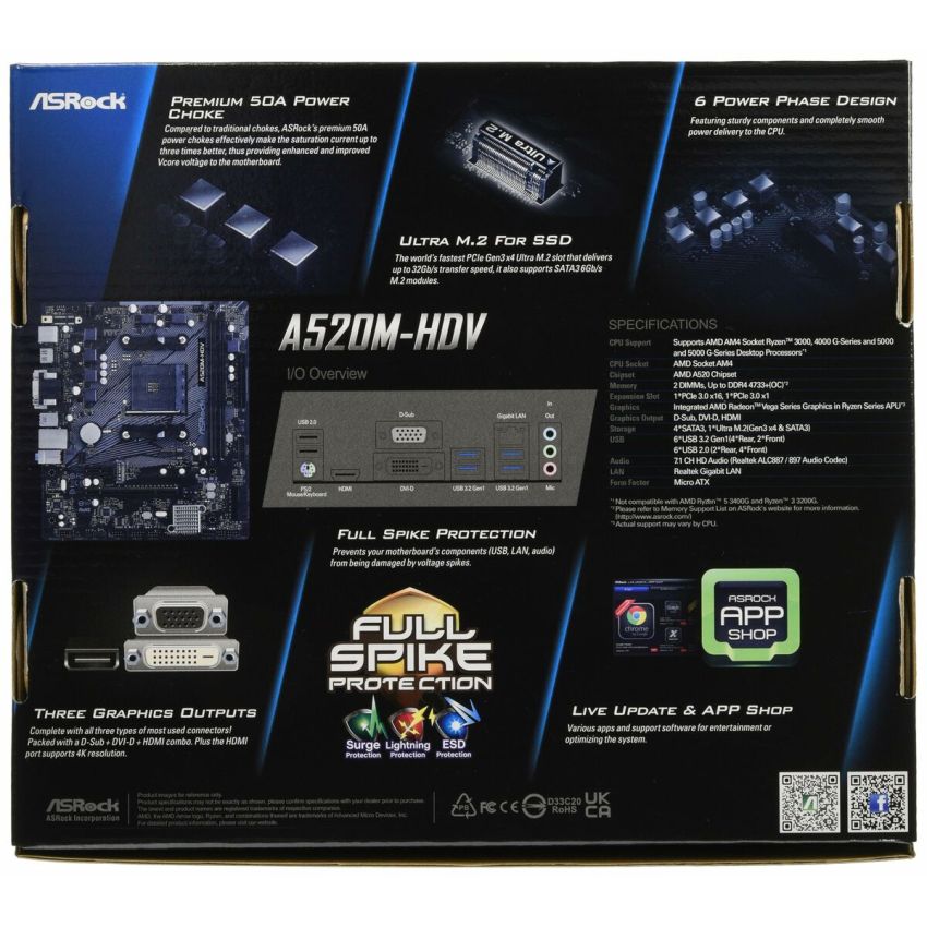 Placă de Bază ASRock A520M-HDV AMD A520