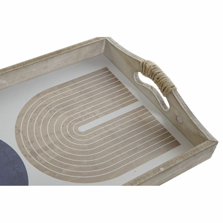 Tavă DKD Home Decor 40,6 x 30 x 6 cm Bej Albastru Lemn MDF (2 Unități)