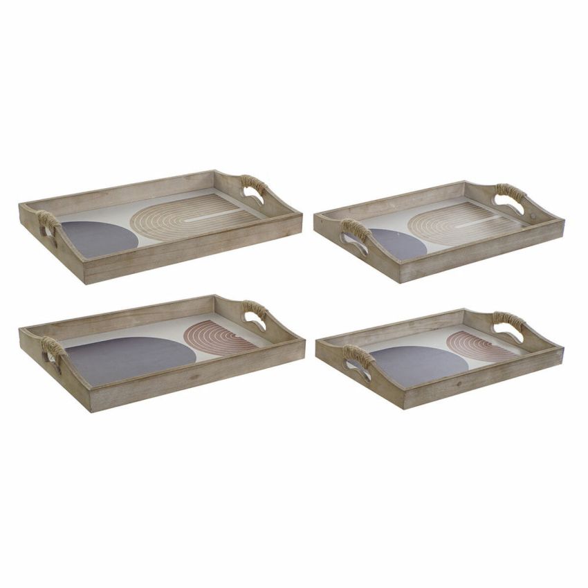 Tavă DKD Home Decor 40,6 x 30 x 6 cm Bej Albastru Lemn MDF (2 Unități)