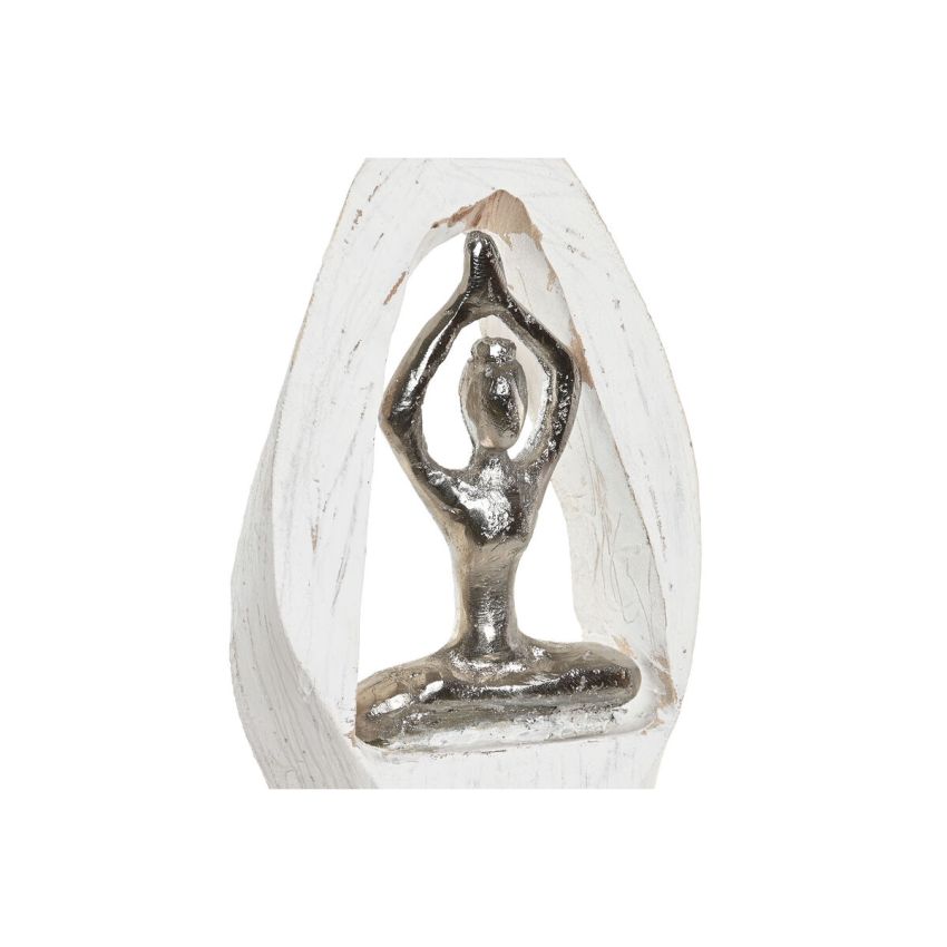 Figură Decorativă DKD Home Decor 56 x 8 x 31 cm Maro Aluminiu Alb Lemn de mango Yoga