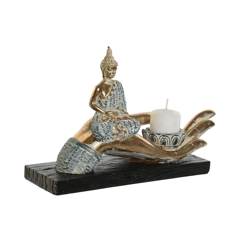 Figură Decorativă DKD Home Decor 25,7 x 8 x 16 cm Albastru Buda Turquoise Oriental murat (2 Unități)