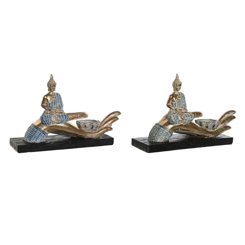 Figură Decorativă DKD Home Decor 25,7 x 8 x 16 cm Albastru Buda Turquoise Oriental murat (2 Unități)