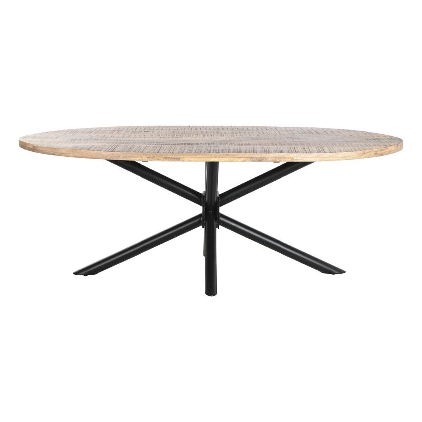 Masă de Sufragerie DKD Home Decor Natural Negru Metal Lemn de mango 200 x 100 x 76 cm
