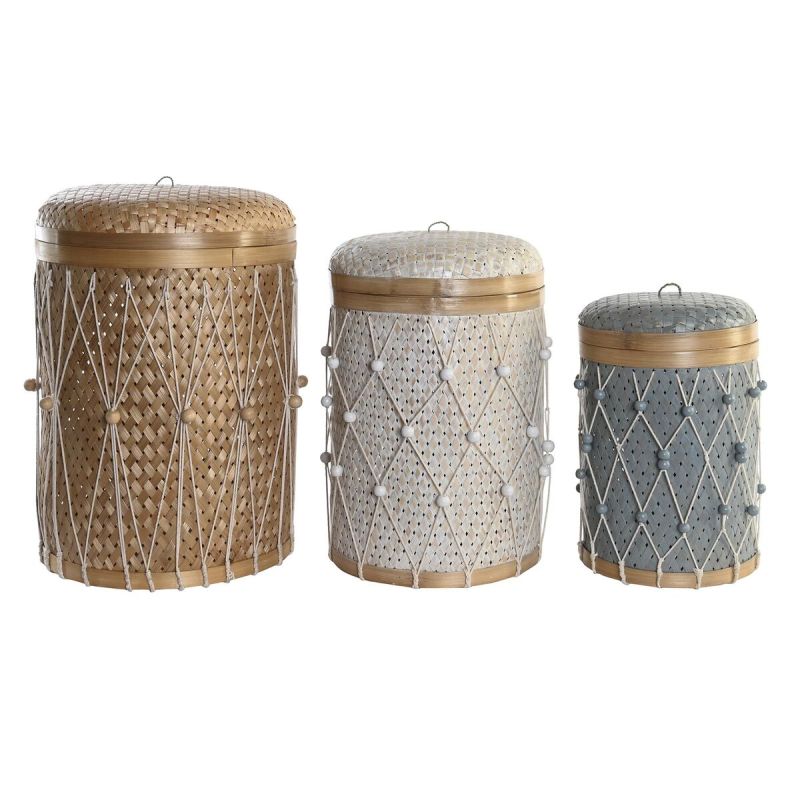 Set de Coșuri DKD Home Decor Multicolor Bambus Boho 46 x 46 x 58 cm