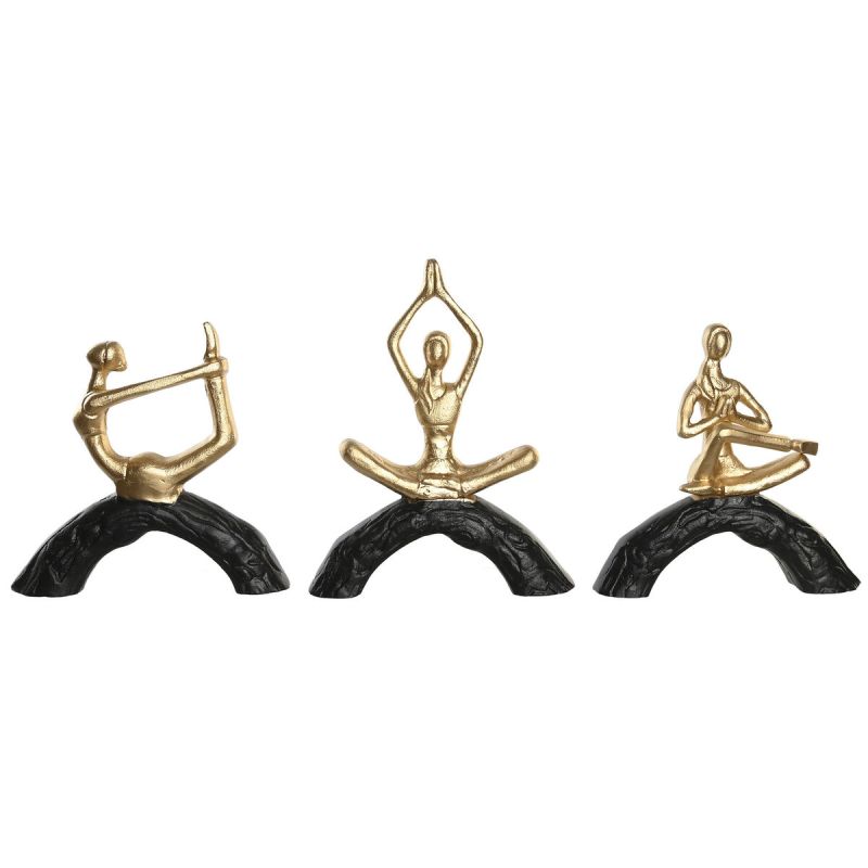 Figură Decorativă DKD Home Decor 28 x 7 x 35 cm 28 x 8 x 36 cm Negru Auriu* Yoga (3 Unități)