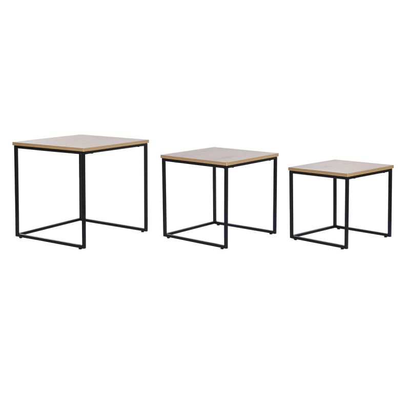 Set de 3 mese DKD Home Decor Negru Metal 45 x 45 x 45 cm Lemn MDF