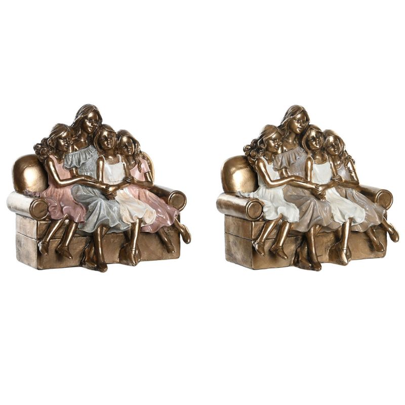 Figură Decorativă DKD Home Decor 17 x 10,5 x 15,5 cm Roz Auriu* Alb (2 Unități)
