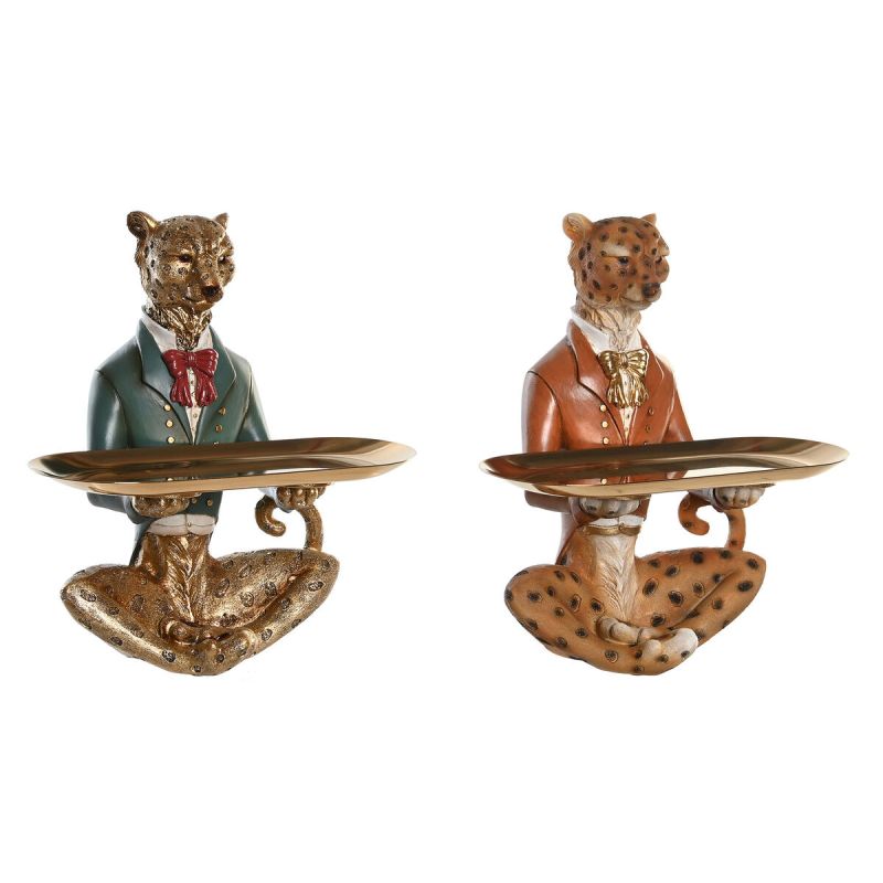 Figură Decorativă DKD Home Decor 17,5 x 13,5 x 26 cm Albastru Auriu* Maro Leopard Colonial (2 Unități)