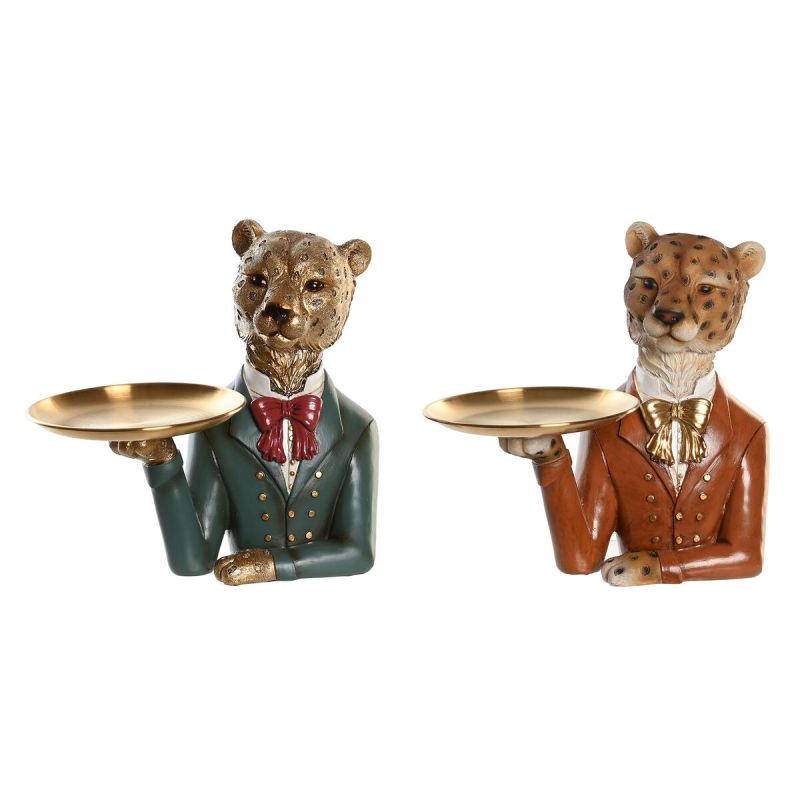 Figură Decorativă DKD Home Decor 17,5 x 11 x 23,5 cm Albastru Auriu* Maro Leopard Colonial (2 Unități)