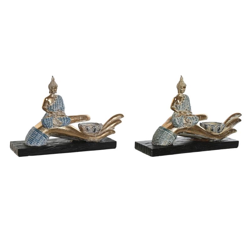 Figură Decorativă DKD Home Decor 25,7 x 8 x 16 cm Albastru Buda Turquoise Oriental murat (2 Unități)