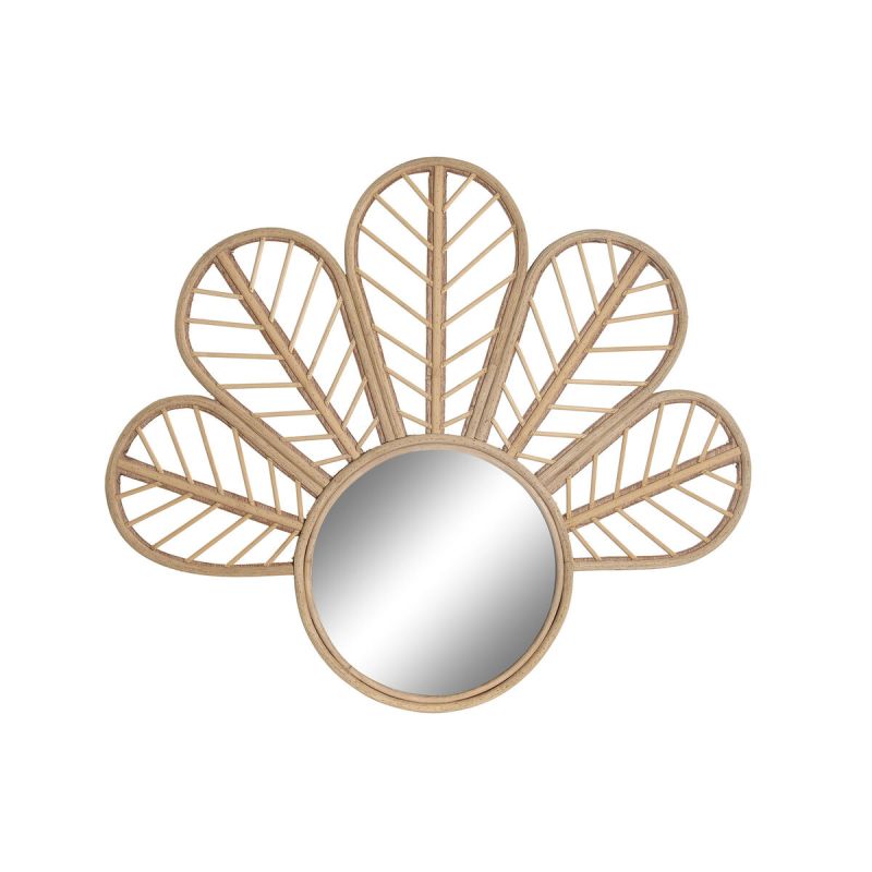 Oglindă de perete DKD Home Decor Maro Natural Floare Tropical 69 x 2 x 60 cm