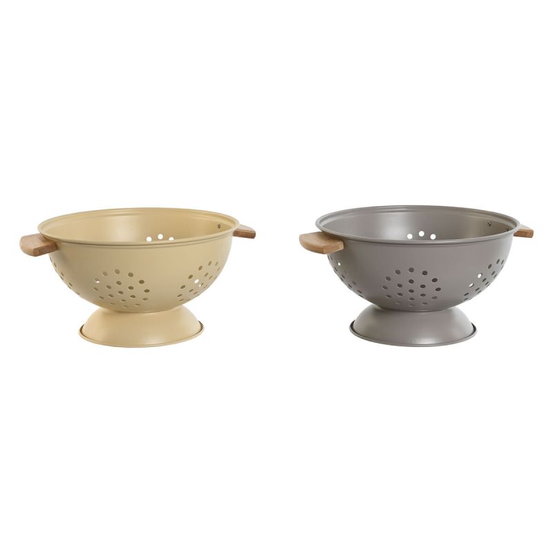 Drenor Home ESPRIT Bej Gri Bambus Oțel inoxidabil 30 x 24,5 x 14 cm (2 Unități)