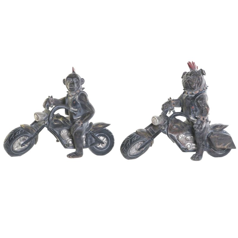 Figură Decorativă Home ESPRIT Gri închis Motociclist 24 x 15 x 29 cm (2 Unități)