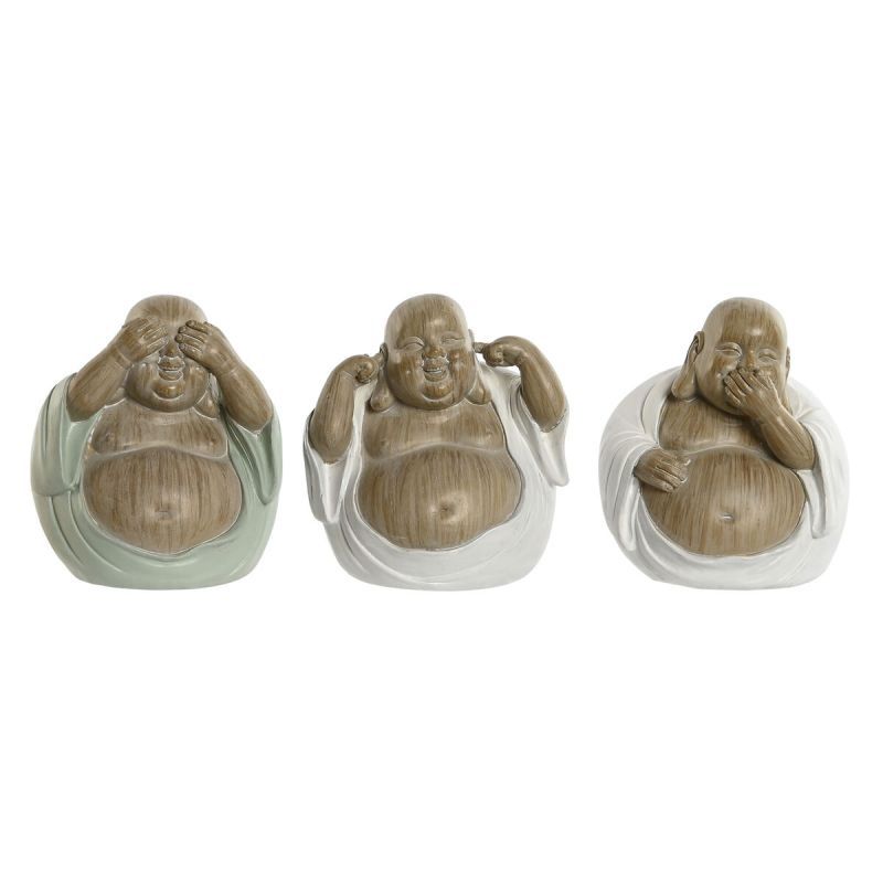 Figură Decorativă Home ESPRIT Alb Verde Buda Oriental 10 x 9 x 10,5 cm (3 Unități)