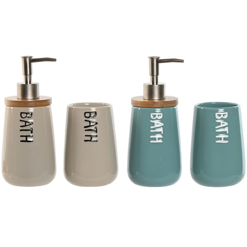 Set de Baie Home ESPRIT Bej Turquoise Bambus ABS Dolomite 9 x 8,5 x 19 cm (2 Unități)