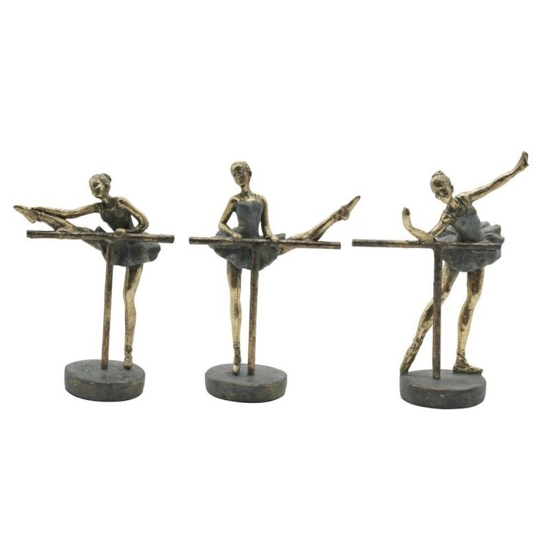 Figură Decorativă Home ESPRIT Gri Auriu* Balerină 14 x 8 x 20 cm (3 Unități)
