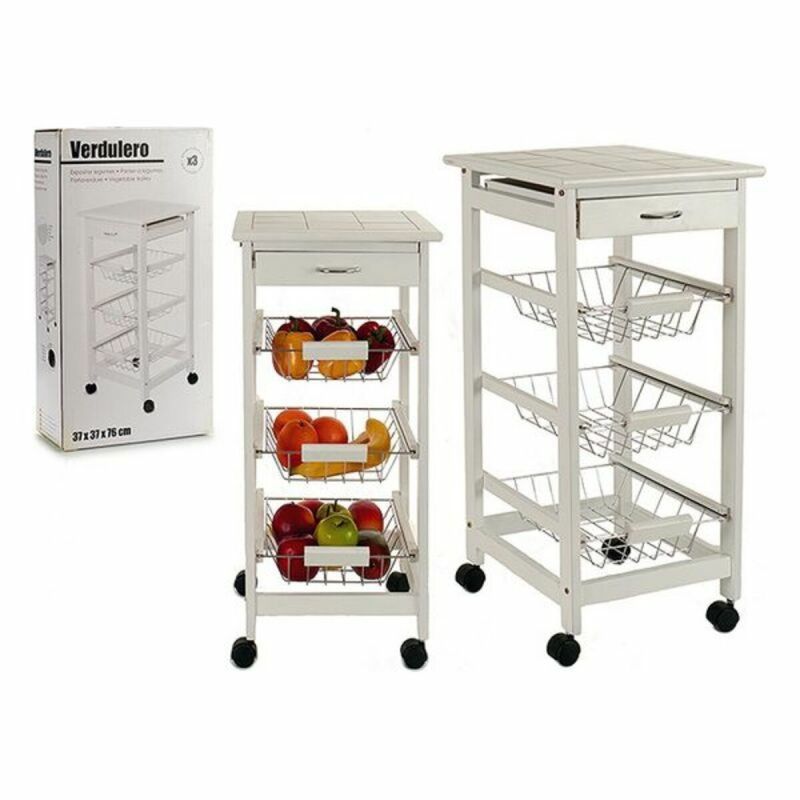 Cărucior pentru legume Kinvara JWKT-3035 Alb Metal lemn de pin Caramidă 37 x 76 x 37 cm Stand cu 3 niveluri