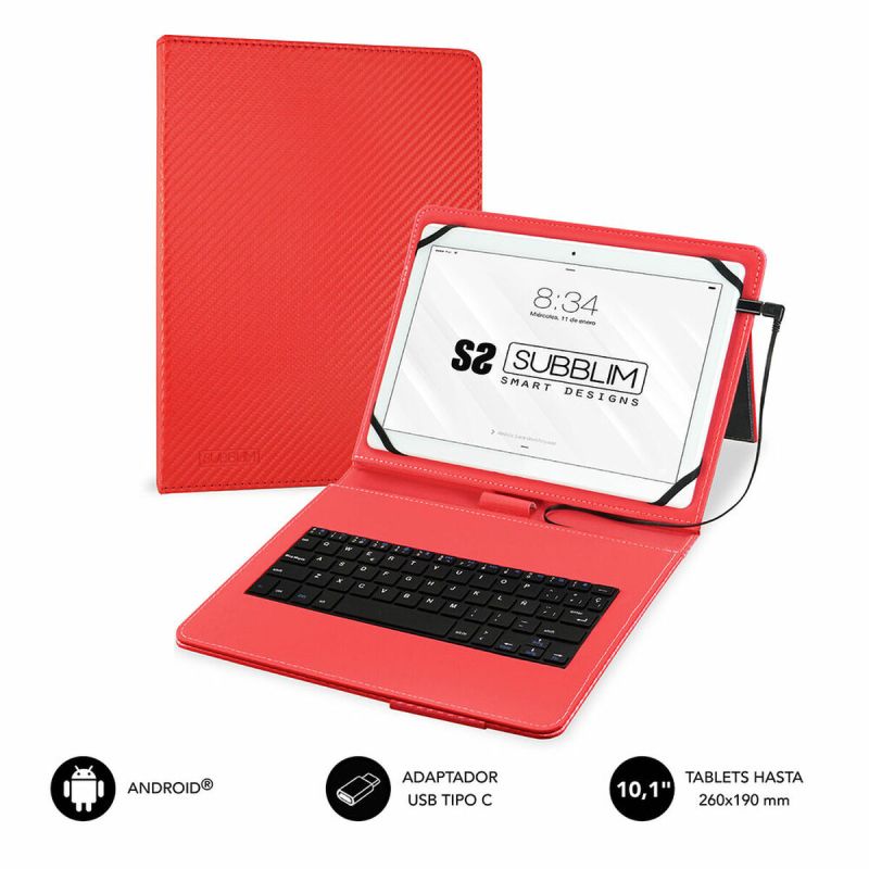 Husă pentru Tabletă și Tastatură Subblim SUB-KT1-USB002 10.1" Roșu Qwerty Spaniolă QWERTY