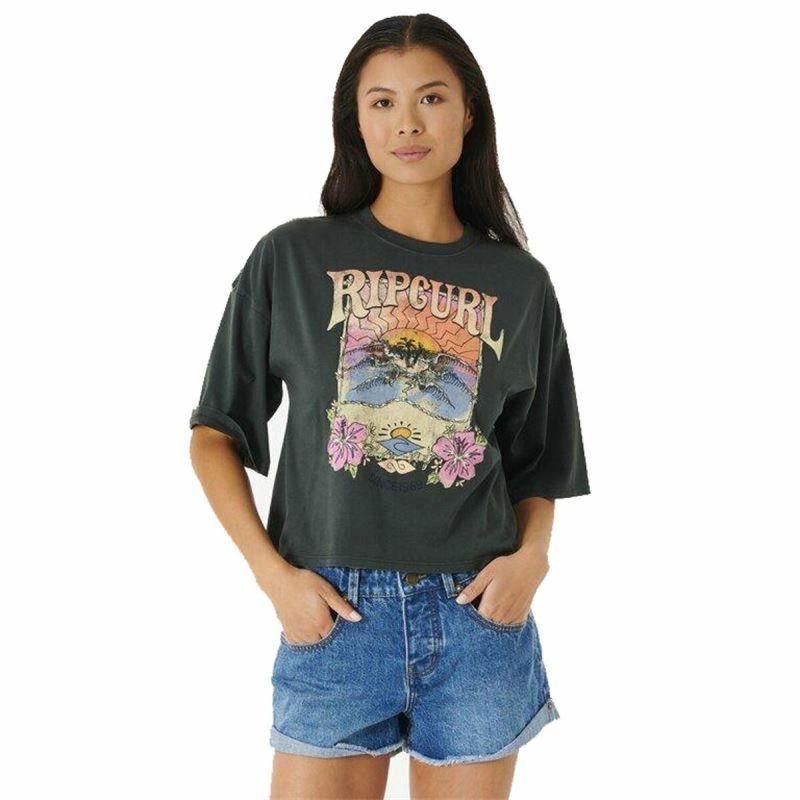 Tricou cu Mânecă Scurtă Femei Rip Curl Barrelled Heritage Negru