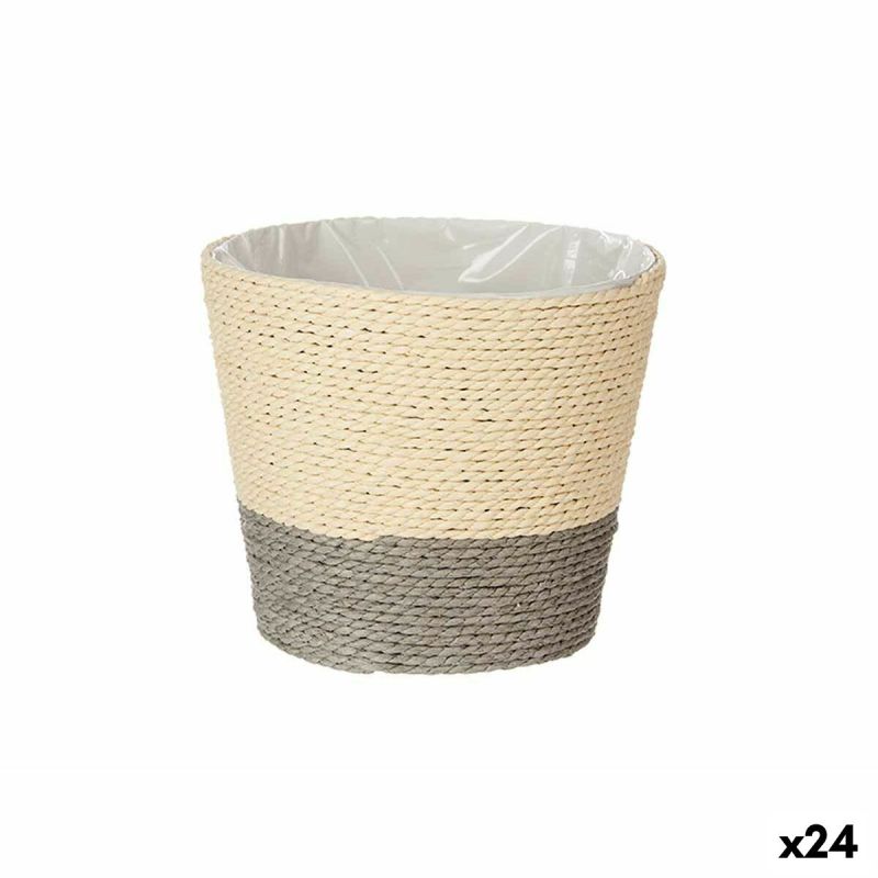 Ghiveci Ibergarden 86439 Gri Natural Въже Plastic 15 x 15 x 14 cm (24 Unități)