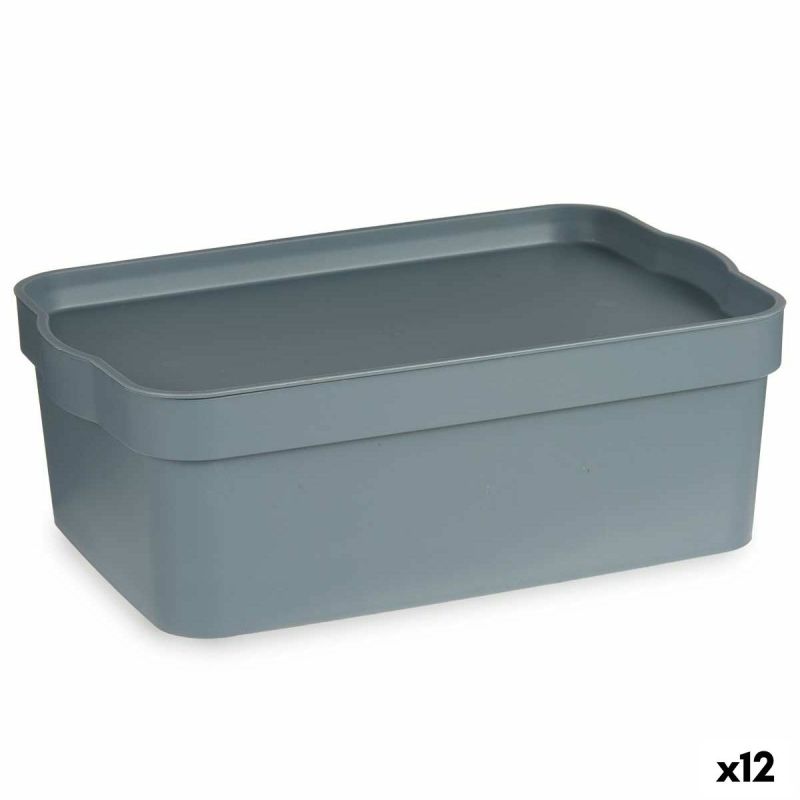 Cutie de depozitare cu capac Kipit TP593-2 Gri Plastic 6 L 21,5 x 11 x 32 cm (12 Unități)