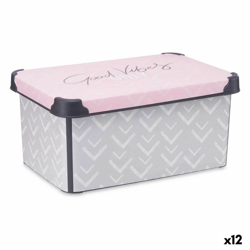Cutie de depozitare cu capac Kipit Vibes Gri Roz Plastic 10 L 22,7 x 16,5 x 34,5 cm (12 Unități)
