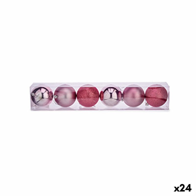 Set de globuri de Crăciun Roz Plastic Ø 8 cm (24 Unități)