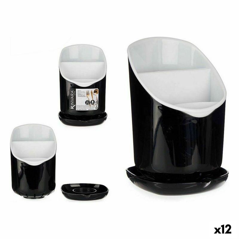 Curgător pentru tacâmuri Kinvara AP-9143 Alb Negru Plastic 12 x 19 x 12,5 cm Frac (12 Unități)