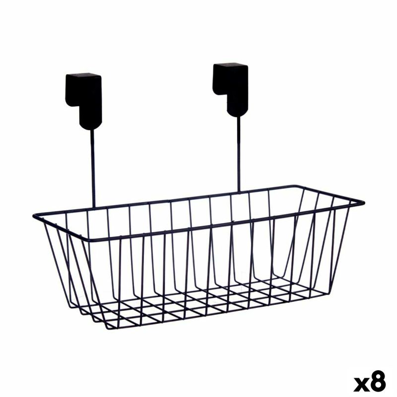 Coșuleț pentru raft de bucătărie Kinvara W6692P PDQ Negru Fier 28 x 12 x 9 cm (8 Unități)