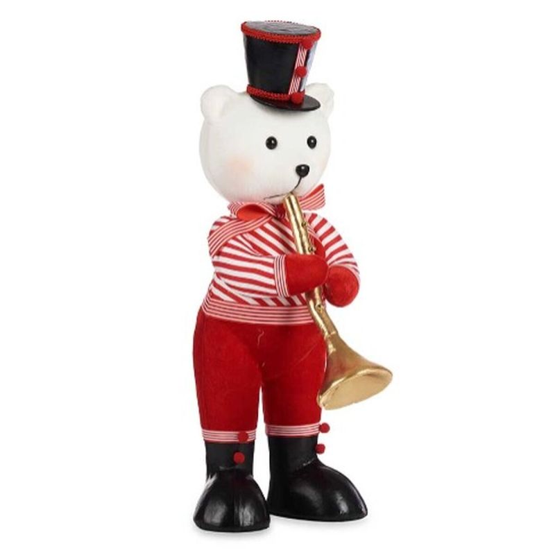 Figură Decorativă Urs Trompetă Alb Negru Roșu polistiren 19 x 62 x 27 cm