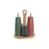 Set pentru asezonat DKD Home Decor 19 x 16 x 22,5 cm Natural Roz Lemn de cauciuc Alb Verde Gresie
