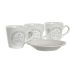 Set de Cești cu Farfurii DKD Home Decor Alb Metal Gresie 90 ml 8 x 6 x 6 cm 11 x 11 x 2 cm